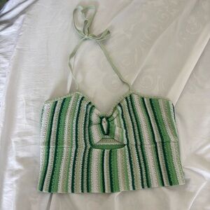 Cotton On Green and White Crochet Crop Tank Top
